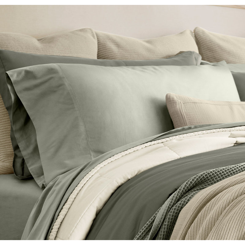 Signature Washed Pillowcase Set, King Pillowcase, Sageleaf