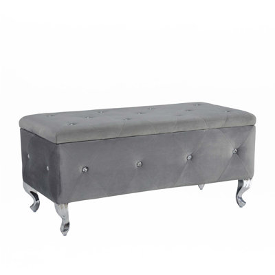 Tufted Storage Ottoman Bench For Bedroom End Of Bed Large Upholstered Storage Benches Footrest With Crystal Buttons For Living Room Entryway
