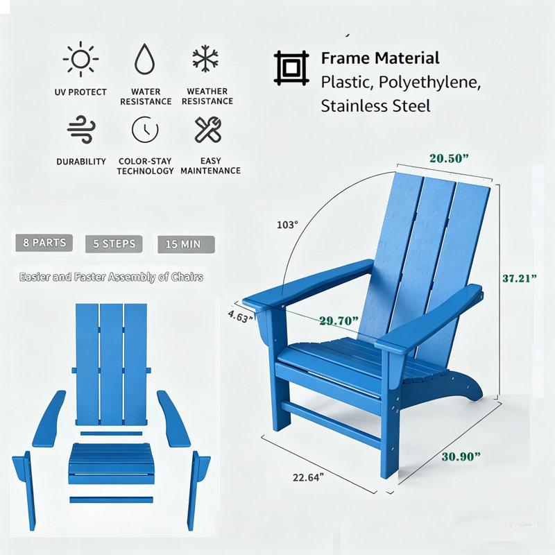 Barbour Greenture Plastic/Resin Adirondack Chair, Royal Blue