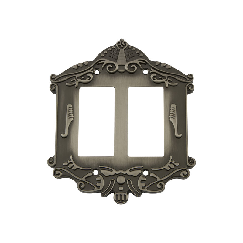 Victorian 2-Gang Rocker Wall Plate, Antique Pewter