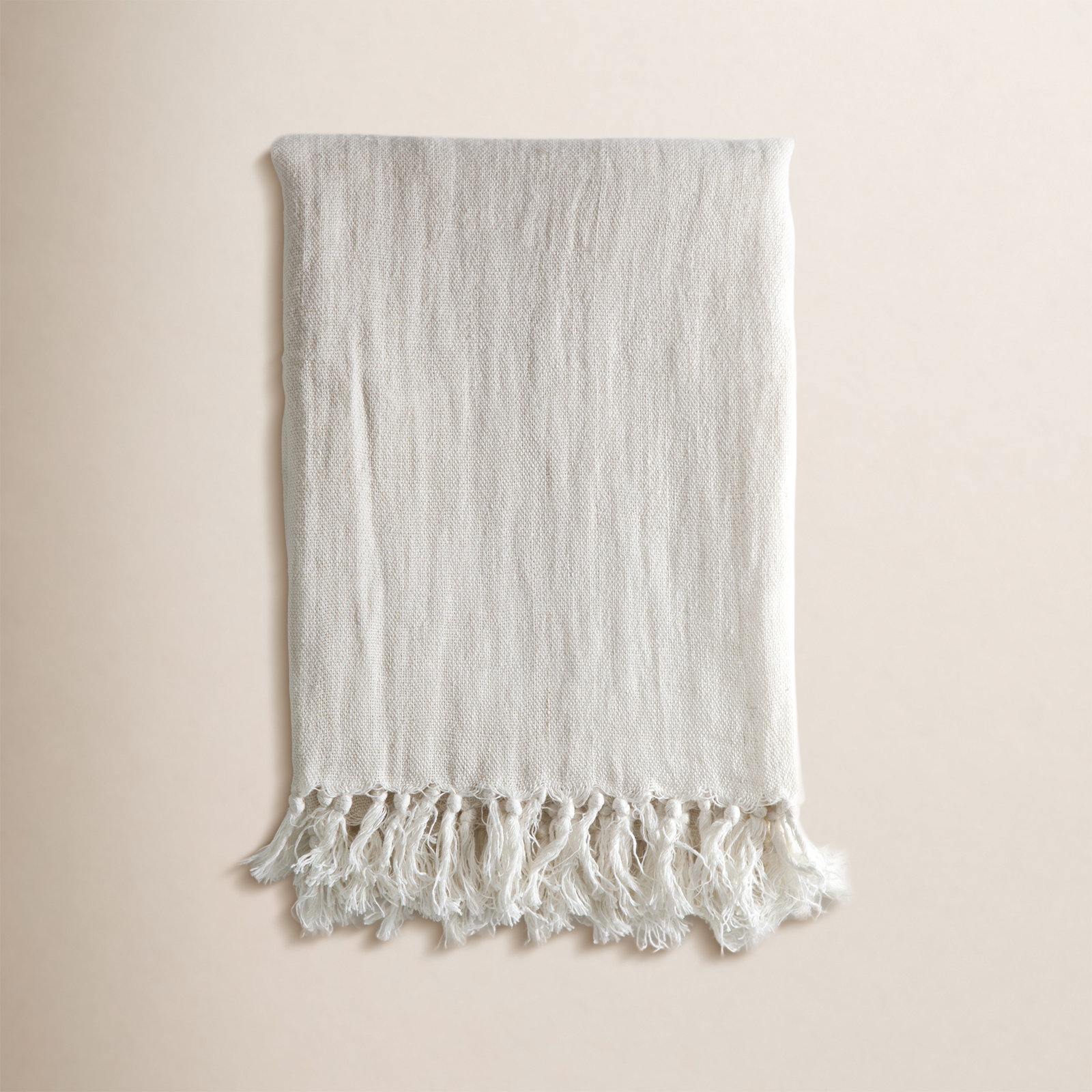 Montauk Linen Hand Woven Throw Blanket, Cream, 110" W x 90" L