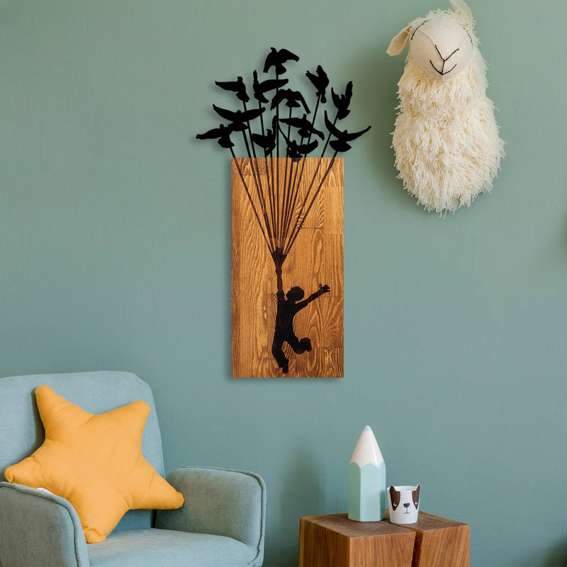 Elegant Decorative Wooden Wall Accessory, Black, 17.7 x 33.9 inches | 100% Wood (Thickness: 1.2 inches) & Metal (Thickness: 0.06 inches) | Perfect for Home Decor, Easy Wall-Mount Design, Stylish & Functional