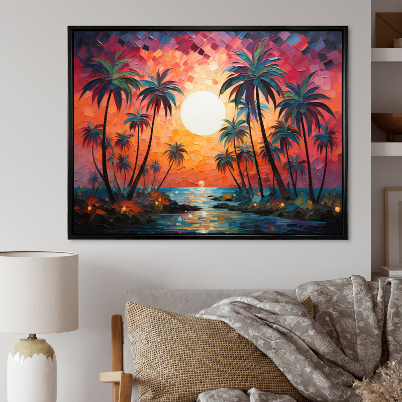 «Orange Orange Palm Trees», reproduction abstraite sur toile, H 34 po x l 44 po x P 1,5 po, Cadre flottant noir