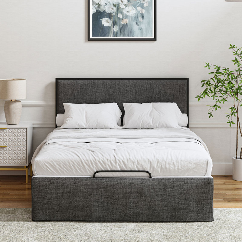 Neilius Upholstered Platform Bed with Washable Slipcover, Twin, Solid Charcoal