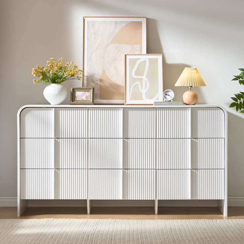 Commode 9 tiroirs cannelée, l 60,2 po, Blanc