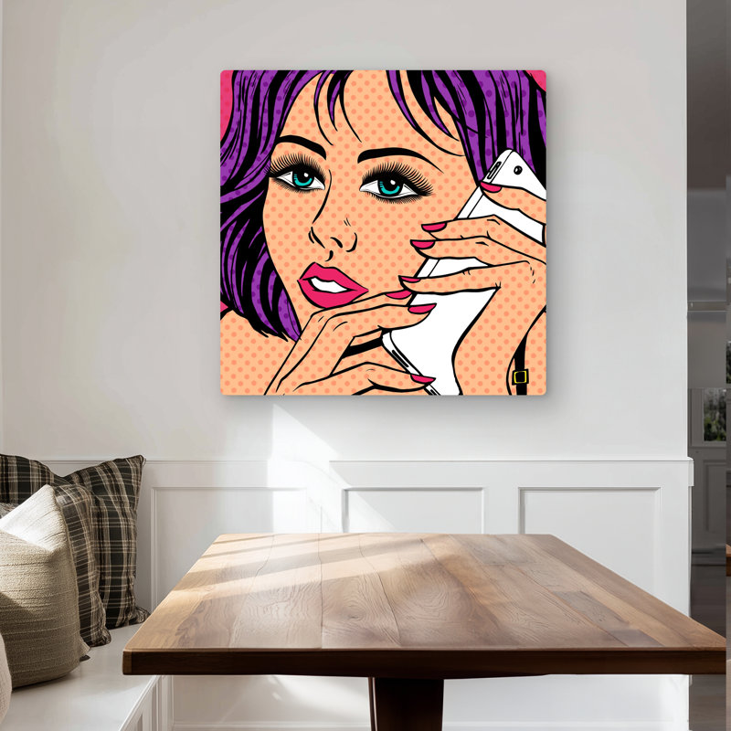 Pop Art Style Lady on Phone - Retro Metal Print for Home Decor