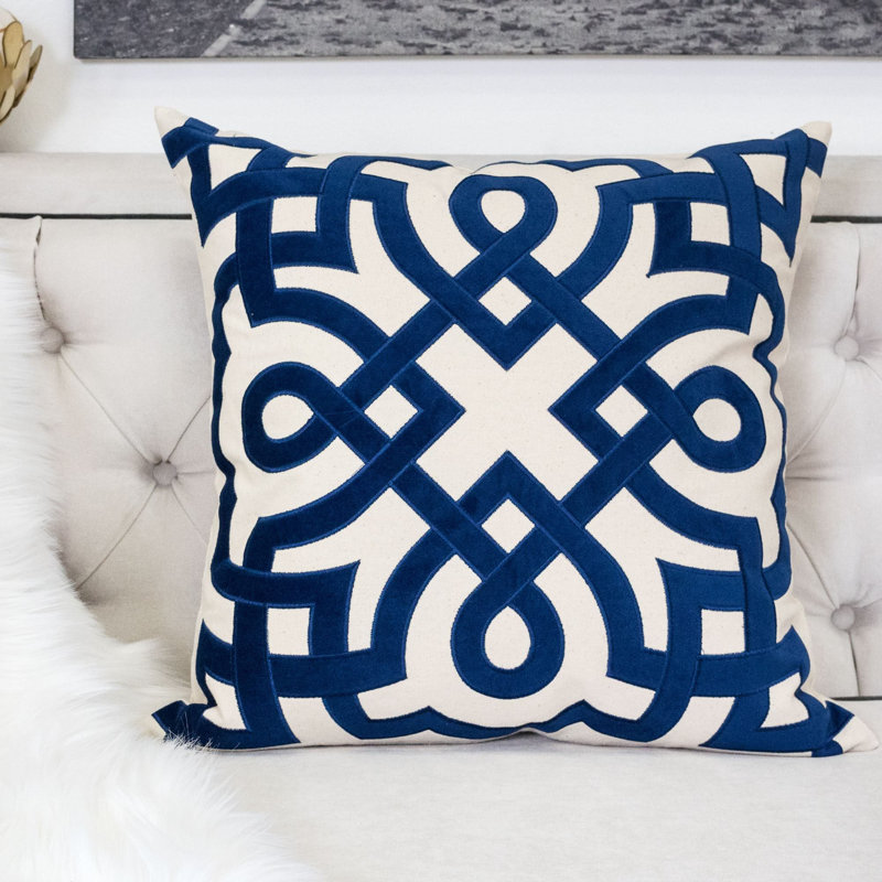 Geometric Cotton Outdoor Throw Pillow, Indigio