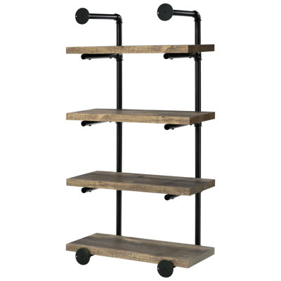 Tablette murale noire en métal Driftwood de 24 pouces - Chic industriel, 4 tablettes, pour un bureau élégant, un salon, une cuisine