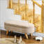 Banc ovale rembourré avec rangement en molleton avec pieds en bois, parfait pour les vestibules et les chambres à coucher