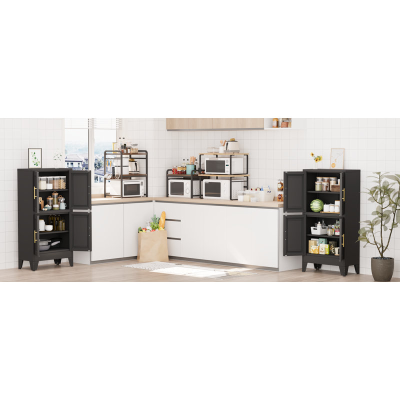 Armoire de cuisine en métal 47,5 "avec 4 portes et tablettes réglables H 47,25", Noir