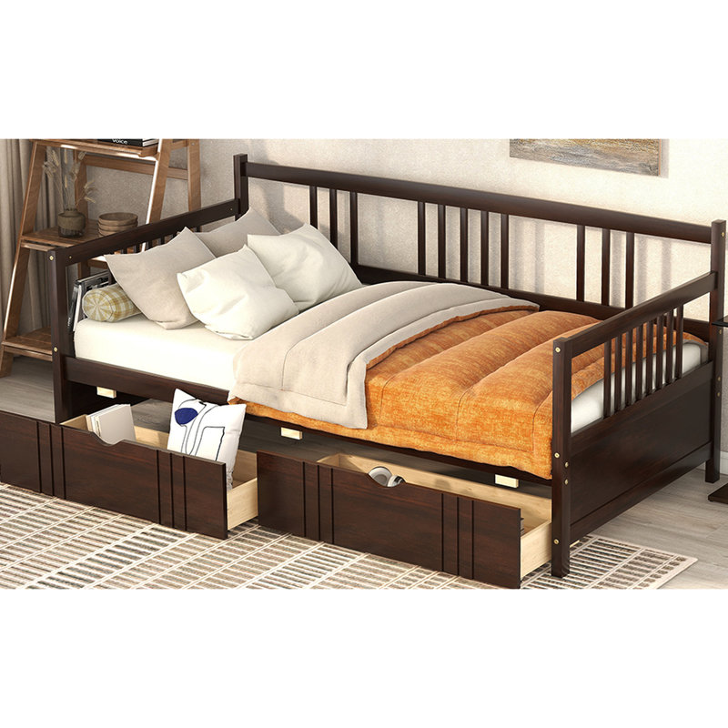 Daybed With Two Roomy Drawers - Solid Wood For A Tidy Bedroom Twin Versatile Suits Various Needs, Espresso