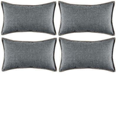  Set Of 4 Trimmed Cord Linen Cushion Covers