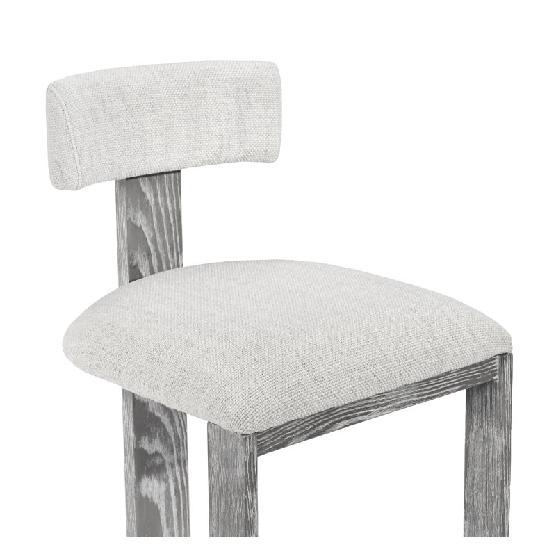 Brooklyn Upholstered Stool with Solid Wood Frame, Dove Polyester / Gray Wash Frame