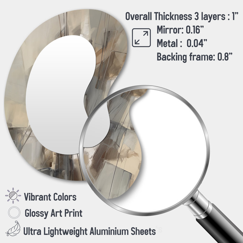 Abstract Design Shapes I - Abstract Collages Metal Art Decor - Modern Irregular Wall Mirror, 31" x 22"