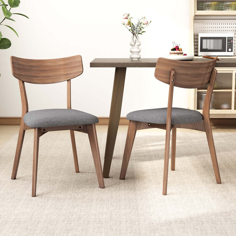 Ensemble de chaises de salle à manger rembourrées en tissu avec dossier et pieds en bois, Gris foncé