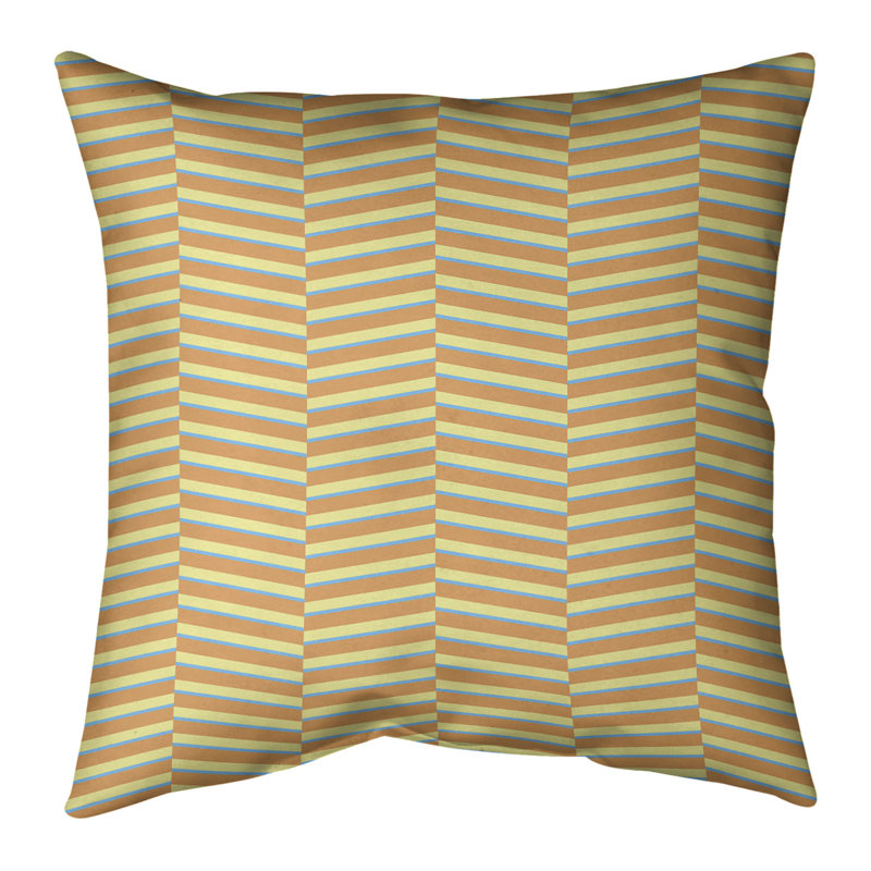 Coussin Fractured Stripes, H 14 po x l 14 po, Duvet synthétique, Bleu / orange / jaune