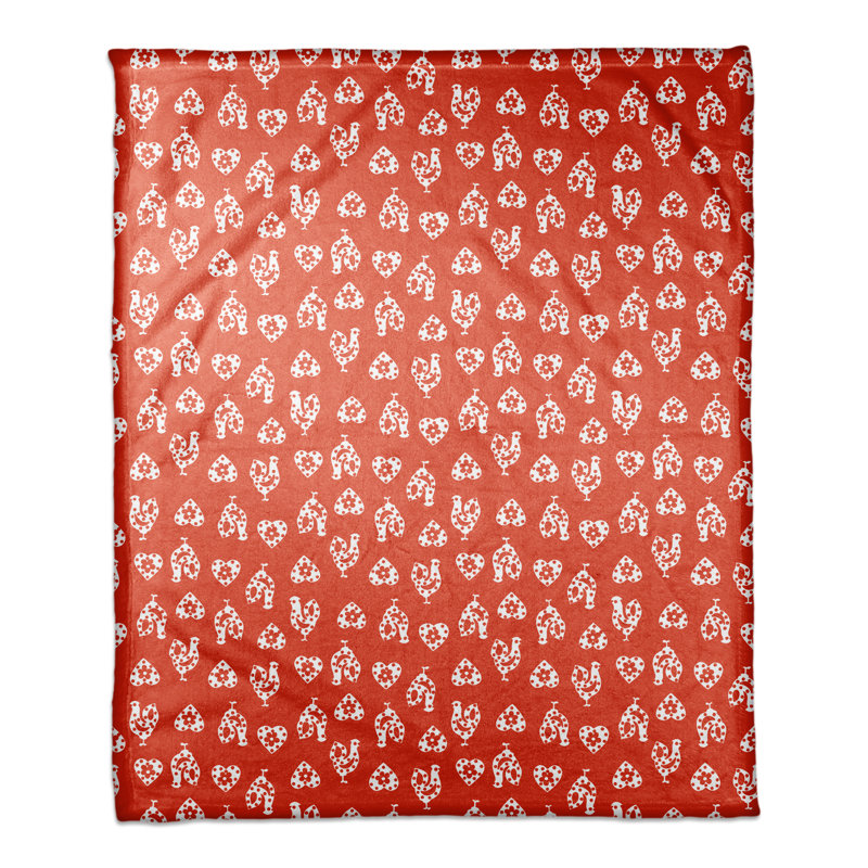 Jeté à motif coq , rouge