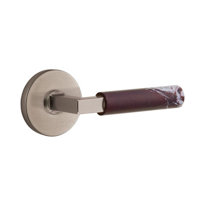 Ensemble de levier de passage Emtek Select avec rosette à disque et tige carrée en L, levier en marbre Rosso Levanto (CF)