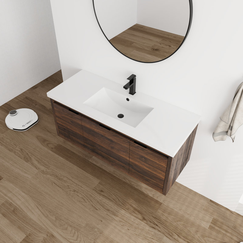 Wicham 48'' Single Bathroom Vanity with Resin Top, Brown