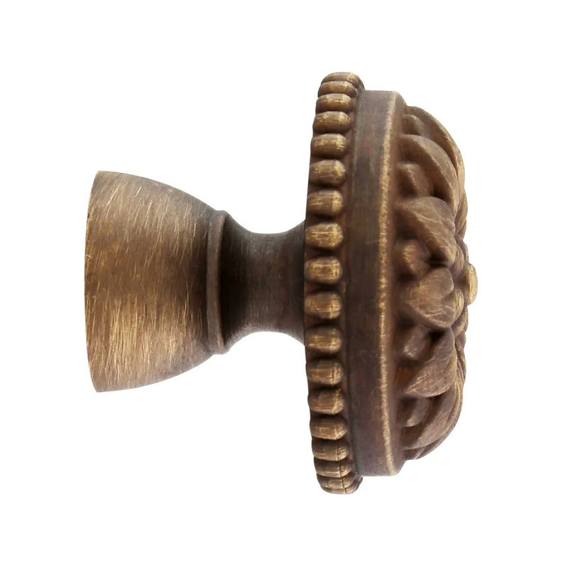 Solid Antique Brass "Dalia" Medium Cabinet Knob, 1.12"