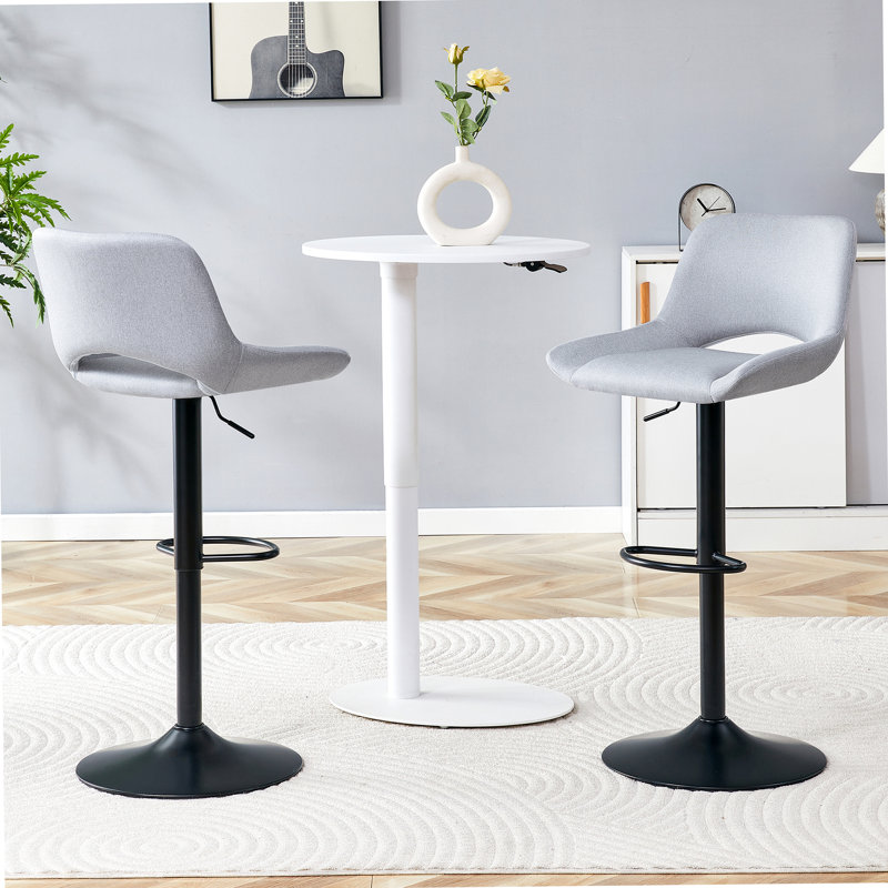 Modern Swivel Adjustable Bar Stools Set - 2 Pack, Light Gray Linen Fabric, Holds Up To 250 Lbs, Suitable For Home Bars And Kitchen Islands.