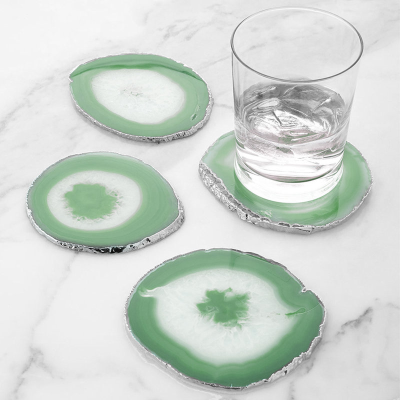 Dessous de verre en pierre d’agate, Vert / argenté, Oui