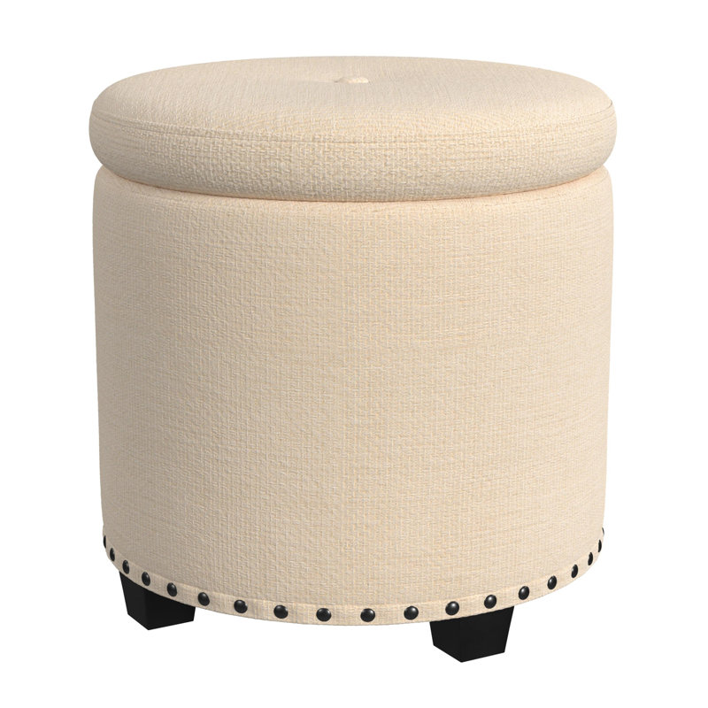 Mayen 19" Wide Round Storage Ottoman, Cream Woven