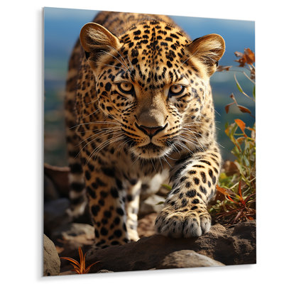 Portrait d'un léopard africain II - animaux, reproduction d'art en métal