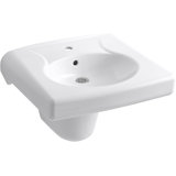 Brenham™ Wall-Mounted or Concealed Carrier Arm Mounted Commercial Bathroom Sink with Widespread Faucet Holes and Shroud, Antimicrobial Finish