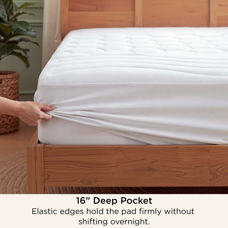 Bedsure Mattress Pad - Quilted Fitted Mattress Topper Protector, Noiseless Breathable Bed Cover Padded, White, Queen