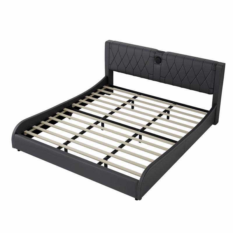 Faux Leather Upholstered Platform Bed with Thickened Headboard, Bluetooth Speakers and RGB LED Light, Black, Full