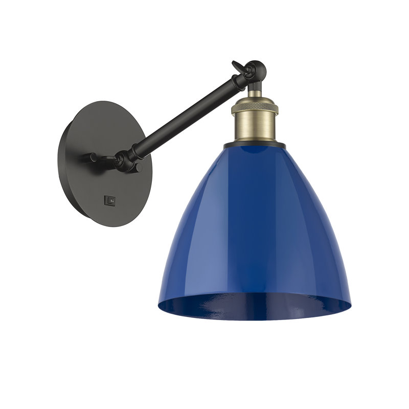 Applique murale en acier 1 lumière, Bleu, Laiton antique noir