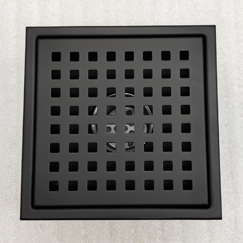 Oceanic 6”x6"x7/8" Shower Drain, Marine-grade 316 Stainless Steel, Grid Cover  With Hair Strainer, Matte Black