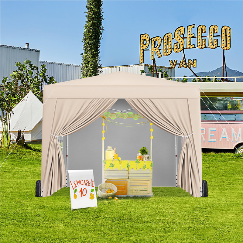 Iron Pop-Up Gazebo, Beige, 287cm H x 300cm W x 300cm D