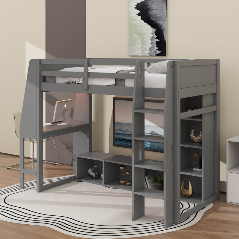 Lit mezzanine simple avec bureau, Gris