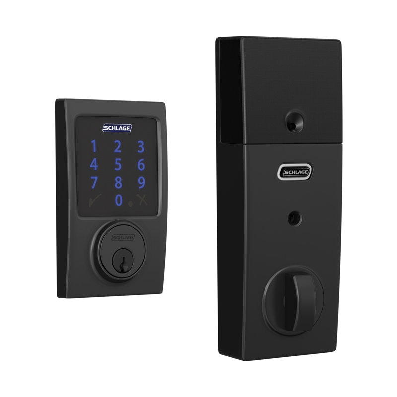 Schlage Connect Z-Wave Plus Smart Deadbolt with Century Trim, Matte Black, Yes