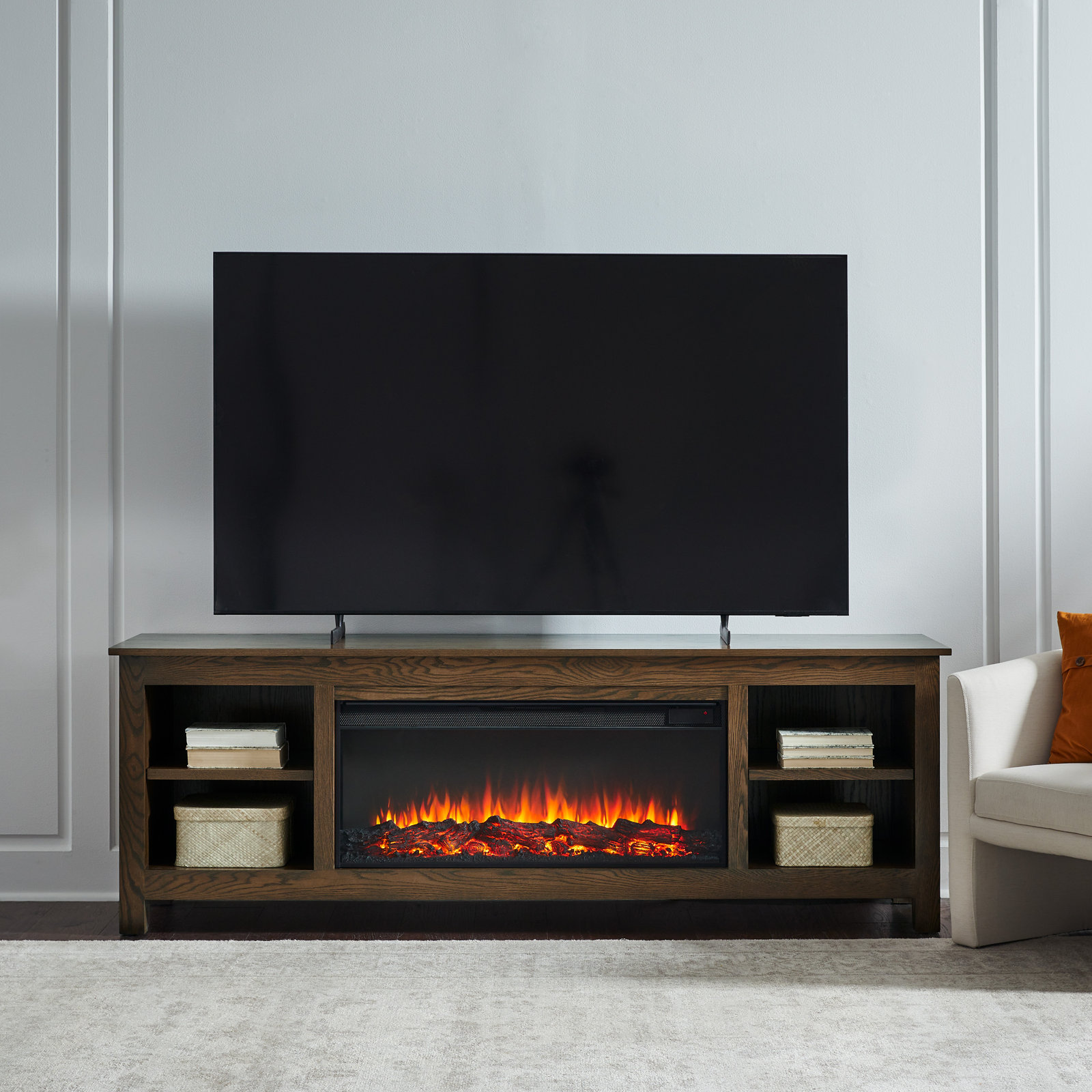 Charley Electric Fireplace TV Stand, Medium Oak