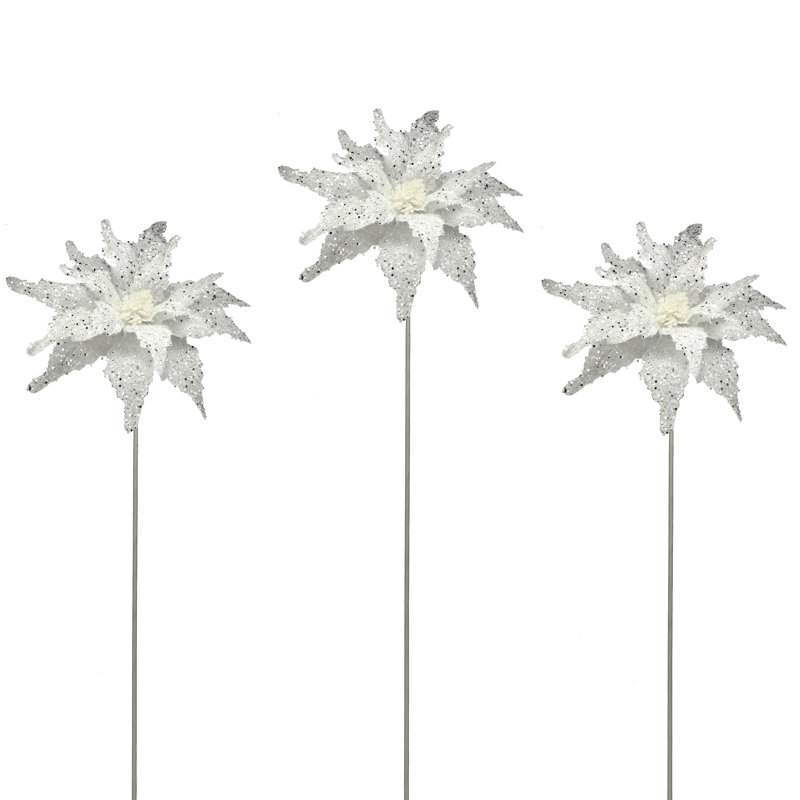 Tige de poinsettia à paillettes 22 "22", Blanc
