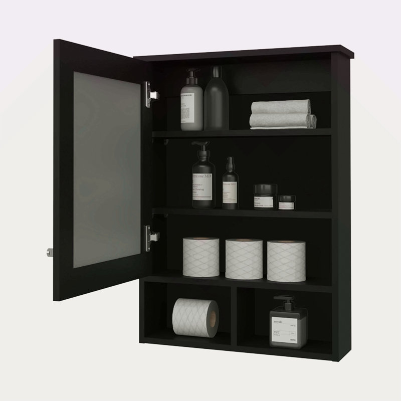 Pharmacie avec porte et miroir inclus, Noir
