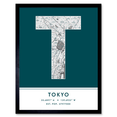 Tokyo City Map Tokyo Teal by Wee Blue Coo - Single Picture Frame Typography