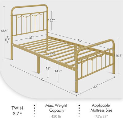 Dravin Metal Platform Bed Frame with Vintage Headboard and Footboard