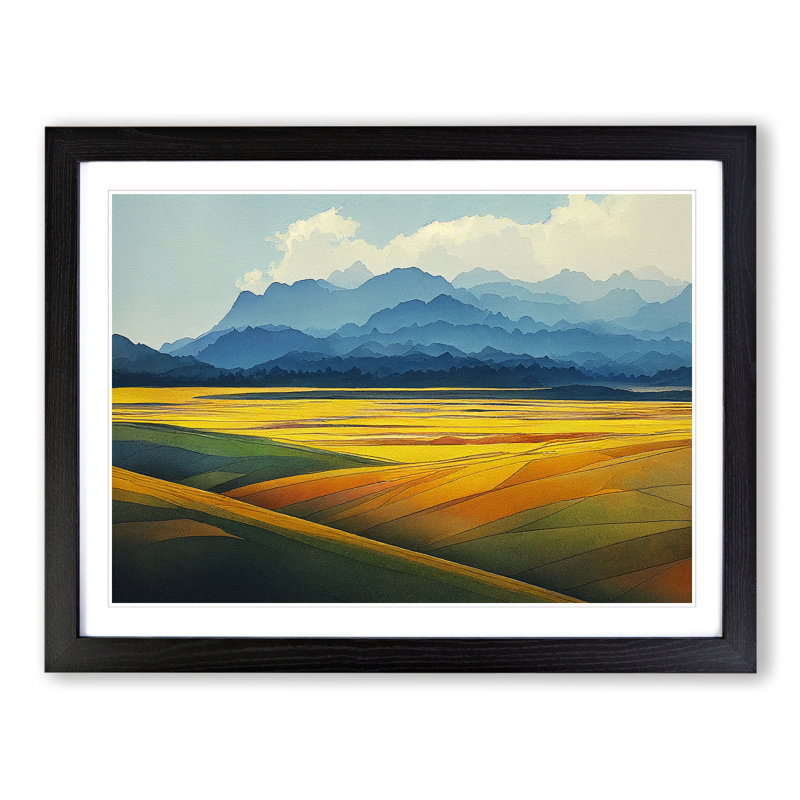 Mountain Meadow Landscape Vol.2 - Framed Print, 25cm H x 34cm W x 2cm D, Black Framed