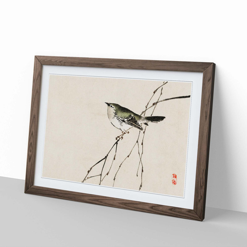 Tit Bird on a Tree Branch by Kono Bairei - Picture Frame Painting Print, Walnut, 40cm H x 60cm W x 2cm D
