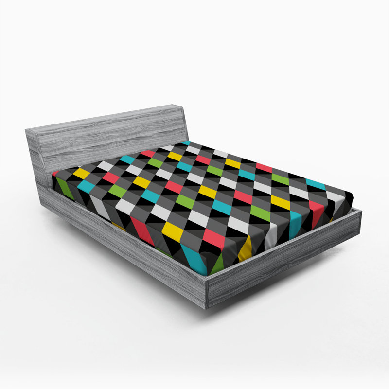Microfiber Geometric Fitted Sheet, Queen Fitted Sheet