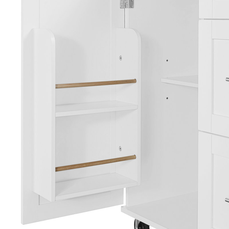 K&K Rolling Kitchen Island With Storage, White