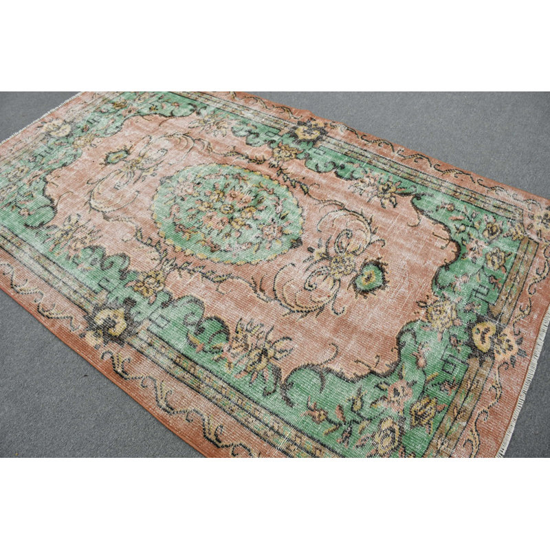 Grand tapis turc oriental orange antique idéal pour la salle à manger, le bureau ou la chambre à coucher - orange / vert