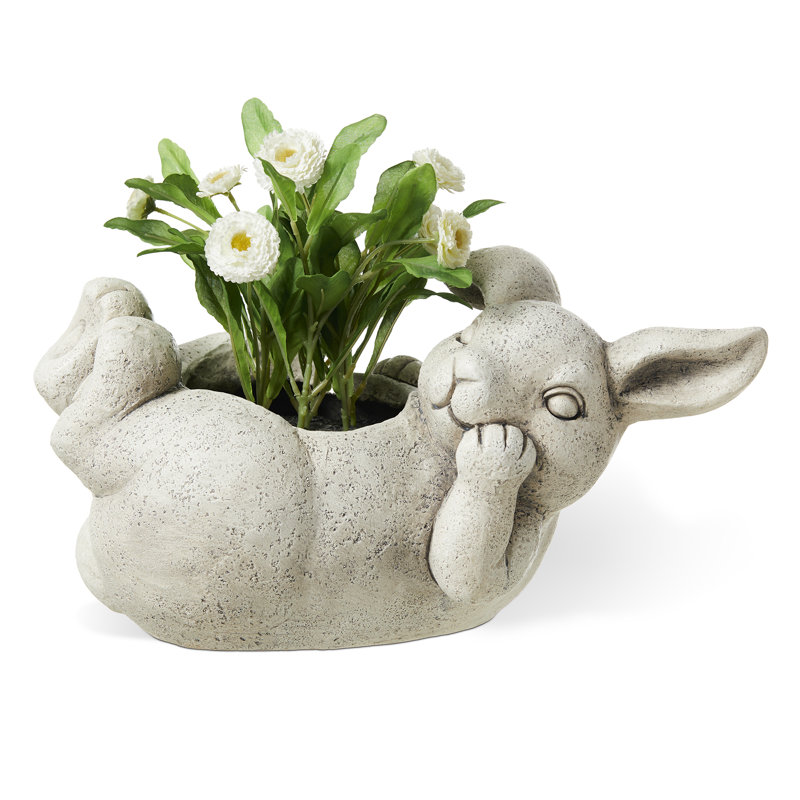 14.25"L MGO Rabbit Statue Planter