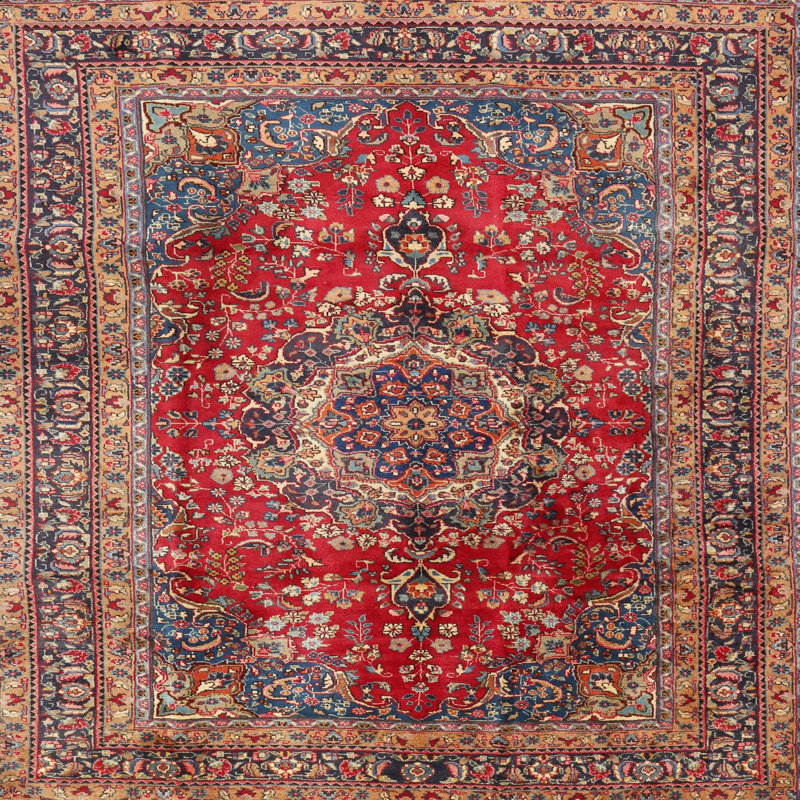 Brun oriental/bleu/brun Tapis décoratif, Carré 7 pi