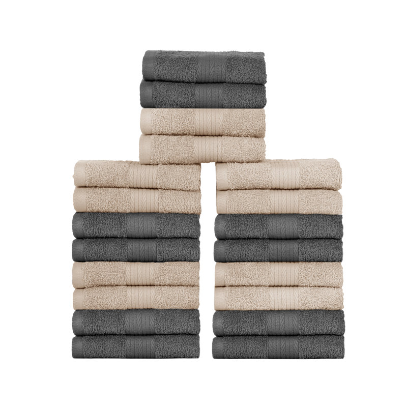 Wash Cloths 100% Cotton 600 GSM Soft Absorbent, Quick Drying, Beige/Gray