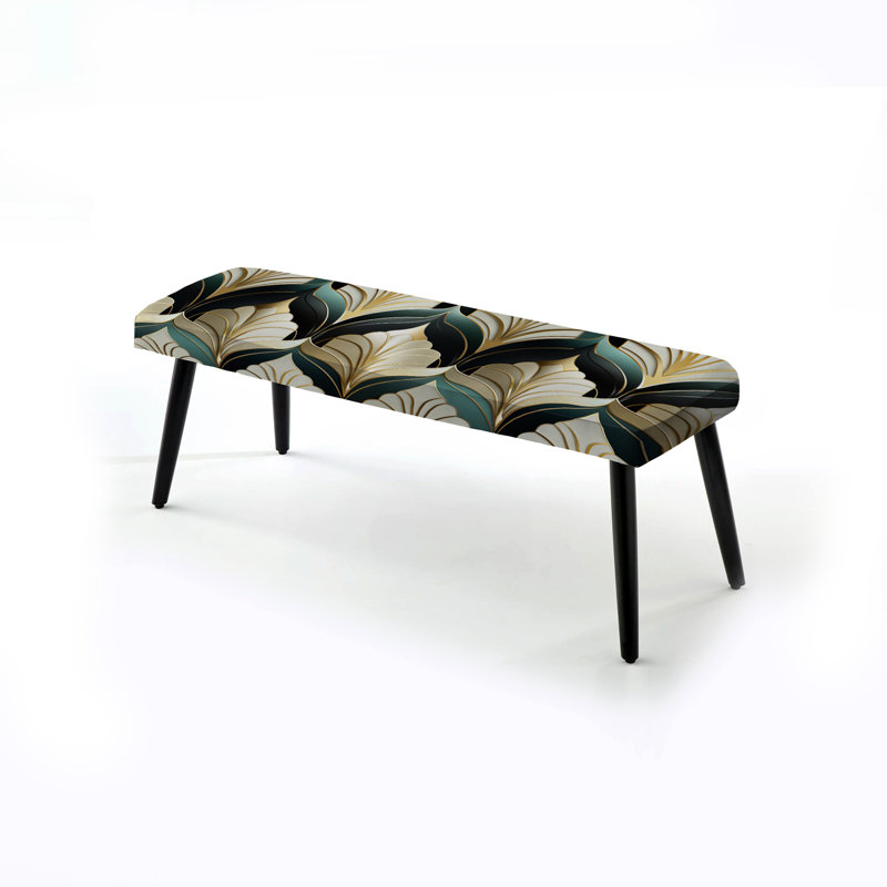 Banc noir damassé émeraude et doré Art déco des années 1970